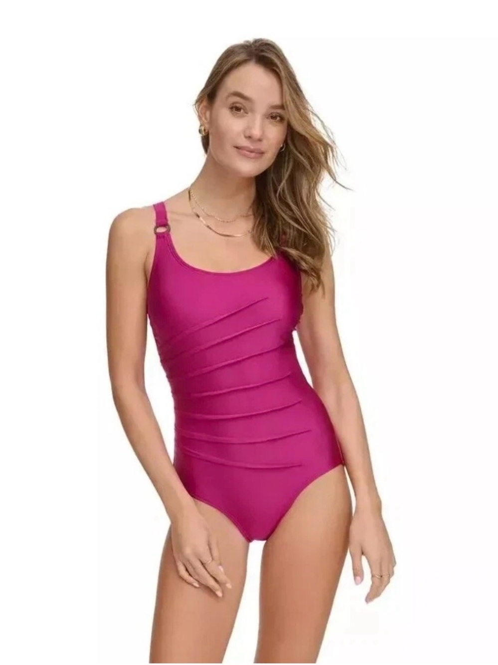Calvin Klein One-Piece Berry Starburst Pleats, Adjustable, Slim Swimsuit Size 6